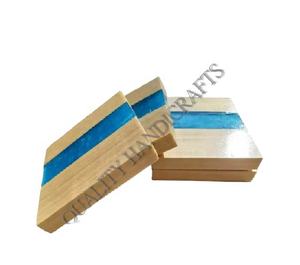 Unique Design High Quality Epoxy Resin Mango Wood <b>Blue</b> 10x10 CM Eco-Friendly Modern Handmade Tea <b>Coaster</b> India Quality - Product Image 1