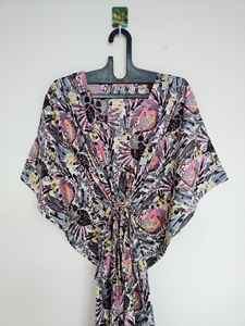 Robe kaftan vintage chic à imprimé floral 100% coton, longueur genoux, légère, style bohème d'été - Product Image 6