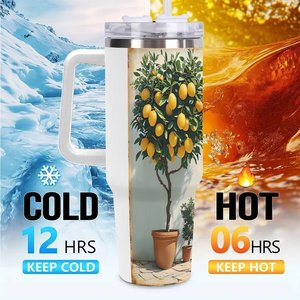 Custom Branded Tumbler 40oz Stainless Steel Travel <b>Mug</b> With Lemon Door Design For Outdoor Use - Product Image 6