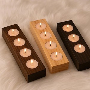 Portavelas Rústico de Madera |   Portavelas de madera natural hecho a mano |   Candelabro Decorativo Navideño Personalizado para el Hogar - Product Image 1