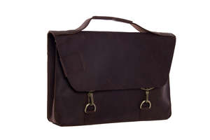 Vintage Style Genuine Leather Briefcase Handmade Rustic Office Laptop Bag for Men Classic Brown Satchel with Dual Buckle Closure - Product Image 2