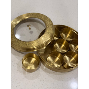 Mughal Style Brass <b>Spice</b> Box Handmade Brass <b>Spice</b> Organizer Elegant Indian Nepali <b>Spice</b> <b>Storage</b> With Glass Lid - Product Image 3