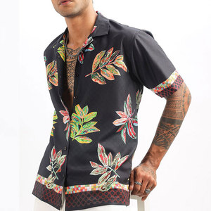 Camisa Hawaiana de Manga Corta con Estampado Floral Negro para Hombre, Cuello Camisero, Popelina Estampada, Ropa de Verano para Vacaciones, Camisa de Playa Hawaiana - Product Image 2