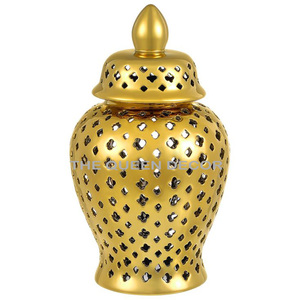 Household <b>Art</b> Deco Luxury Golden Aluminum Metal Ginger Jar Modern Round Shape Storage Flower Vase Home Kitchenware Decorative - Product Image 3