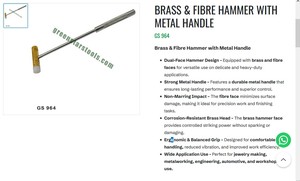 Martillo de latón y fibra con mango metálico, doble cara, que no daña, herramientas de joyería para orfebres, herramienta manual duradera |   N.° de artículo GS-964 - Product Image 3