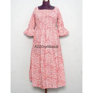 Vestido Maxi Casual de Algodón 100% Puro con Estampado Floral Vintage, Cuello sin Solapa, Ajuste Holgado y Mangas Cortas Acampanadas - Venta al por Mayor - Product Image 1