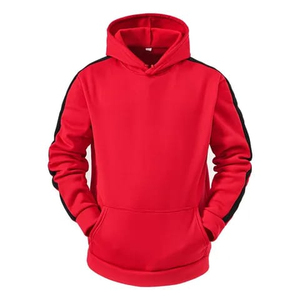 เสื้อฮู้ดผู้ชายสีแดง ทรงปกติ สีพื้น สไตล์ลำลอง สตรีทแวร์ ปักลาย มีกระเป๋า ผ้าฝ้าย 100% เฟรนช์เทอร์รี่ - Product Image 1