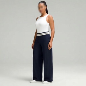 <b>Women</b> Casual Wide Leg <b>Pants</b> Set Striped Folded Waistband High Waist Loose <b>Trousers</b> Long Basic Tank Top Polyester/Cotton Summer - Product Image 1
