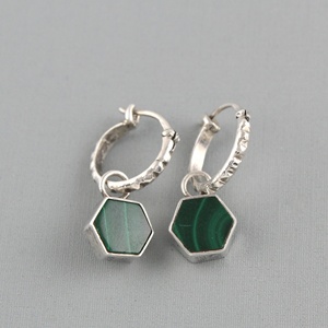 Natural Handcrafted Malachite Gemstone <b>Dangle</b> <b>Earrings</b> in 925 Sterling <b>Silver</b> Handmade Women's Fashion Jewelry Gift - Product Image 1
