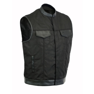 Gilet de motard noir pour homme, col montant, respirant, en polyester, coupe classique, couleur unie, tissu tissé - Product Image 4