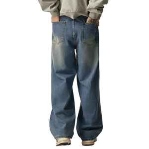 Manufacturer Direct Men's Wholesale Breathable Casual Dark Straight Solid Denim Jeans Embroidery for Summer Autumn Winter - Product Image 5