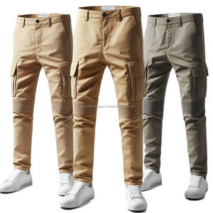 Pantalones Cargo de algodón Premium para hombre, pantalones ajustados con múltiples bolsillos, cintura media, cierre frontal plano con cremallera, ropa de calle, diseño OEM - Product Image 1