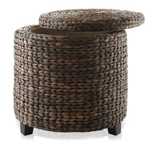 Pouf de rangement rond Espresso 7 \ "avec couvercle jacinthe d'eau tissée à la main pour salon chambre salle de bain bureau à domicile - Product Image 5
