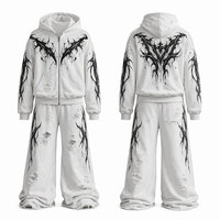 NAPA INDUSTRIES Ensemble de survêtement unisexe déchiré, coupe droite, manches longues, 100 % coton, délavé à l'acide, avec capuche, pour l'hiver, style streetwear