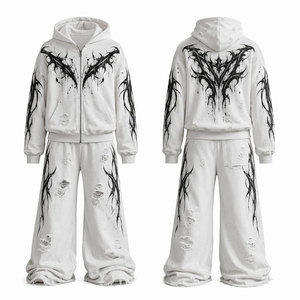 NAPA INDUSTRIES Conjunto Deportivo Unisex con Capucha y Estampado Gótico, 100% Algodón, Invierno, 2 en 1, Manga Larga, Corte Regular, Pantalones Rotos - Product Image 1