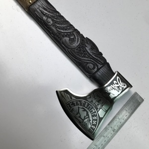 Handmade <b>Axe</b> Damascus Steel Blade Wood <b>Handle</b> With Leather Sheath Outdoor Knife - Product Image 5