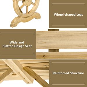 Panca da veranda moderna/antica a forma di ruota di carro per giardino, patio, cortile, parco - per 2 persone, finitura naturale per esterni - Product Image 4