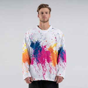 Maillot de hockey sur glace personnalisé pour homme, col en V, avec rayures sur les manches - Product Image 6