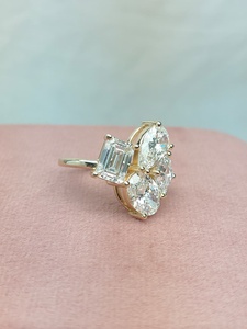 Multi Shape Diamond Cluster <b>Ring</b> in Yellow <b>Gold</b>, Emerald, Asscher, Oval & Pear Cut Statement <b>Ring</b>, Luxury <b>Cocktail</b> Engagement - Product Image 3