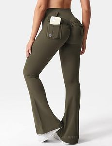 Pantalon de yoga évasé extensible pour femme, taille haute, coupe bootcut, avec poche arrière - Product Image 2