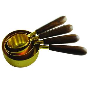 Tazas Medidoras de Cobre Puro de Calibre Grueso con Mango de Madera, Accesorios de Cocina, Venta al por Mayor, Exportación a Granel, Proveedor de India - Product Image 1