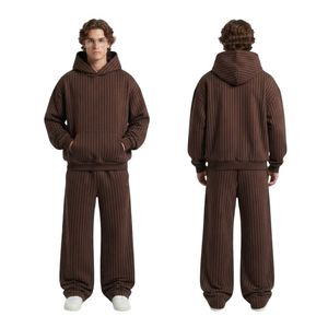 Ensemble de survêtement en molleton côtelé pour homme, avec sweat à capuche et pantalon de jogging, style streetwear ton sur ton, minimaliste et assorti, avec vestes - Product Image 3