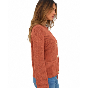 Suéter de Punto para Mujer, Color Óxido, Cuello Redondo, Manga Larga, Estilo Casual para Otoño, Antipilling, 100% Acrílico, Corte Regular - Product Image 2