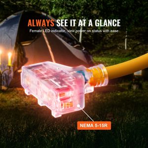 Cable de Extensión para Generador de Alta Resistencia de 30 Amperios, 25 Pies, Cable de Alimentación para Exteriores, NEMA L5-30P a Tres NEMA 5-15R STJ 125V 375W - Product Image 5