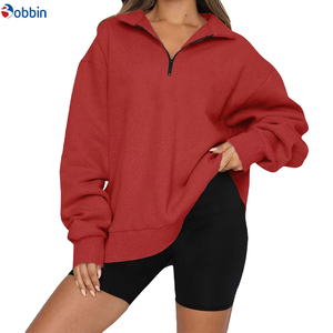 Customizable Style Women's Oversized Solid Color Half-Zip <b>Stand</b> Collar <b>Drop</b>-Shoulder Long Sleeve Sweatshirt Autumn Knitted - Product Image 6