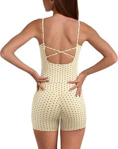 Mono de yoga con estampado de puntos crema, espalda cruzada, cintura alta, sin mangas, transpirable, de una pieza, corto - Product Image 6