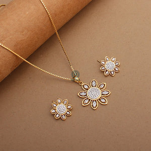 Winnie CZ Designer 18K Gold Plated American Diamond Zircon Pendant Set for Wedding Festival - Product Image 1