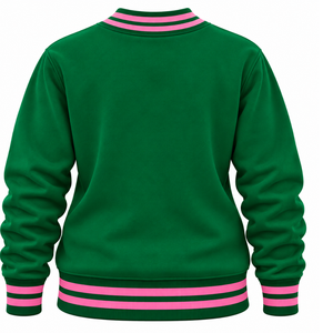 <b>Green</b> <b>Women</b> Ribbed Crewneck Pullover Sweatshirt Embroidered Graphic Letter Long Sleeve Casual Sorority Style Knit Top - Product Image 2
