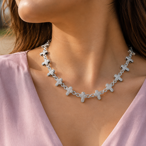 Round Brilliant Cut 925 Sterling Silver VVS1 Moissanite Cluster Cross <b>Rope</b> <b>Chain</b> Necklace for Unisex - Product Image 5