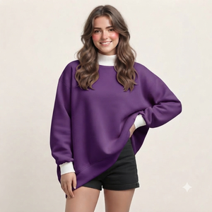 เสื้อสเวตเชิ้ตผู้หญิงสีม่วงทรงโอเวอร์ไซส์ ไหล่ตก ผ้าถักเนื้อนุ่มจากใยฝ้ายและใยไผ่ ดีไซน์ไม่สมมาตร เหมาะสำหรับใส่ในฤดูใบไม้ร่วง - Product Image 1