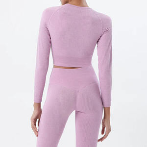 Nouvel ensemble de yoga sexy 2 pièces pour femme : Legging taille haute et haut court à manches longues, respirant et sans coutures - Product Image 3