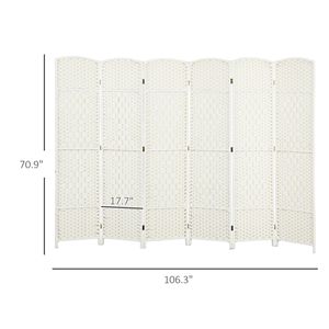 Divisorio Pieghevole Artigianale a 6 Pannelli, Alto 1,8 m, in Legno Bianco, Autoportante, per Privacy in Casa e Ufficio - Product Image 3