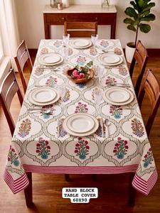 Nappe de table en coton imprimée à la main de qualité supérieure, 6 places, réutilisable, disponible au prix direct usine - Product Image 5