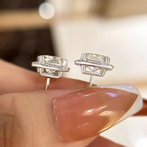 925 Moissanite 2.5 Carat Cushion Cut Sparkle Halo Trendy Women's <b>Stud</b> Earrings Sterling <b>Silver</b> White Gold Plated - Product Image 4