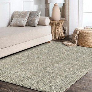 Tapis moderne en jute rectangulaire à tissage plat beige pour salon, antidérapant, à poils courts - Product Image 3