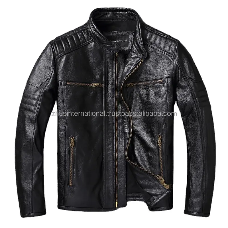 High Quality Mens Fashion Leather Jacket Original Cow Skin Leather Custom Size Black Leather Fashion Jackets Style Oem
