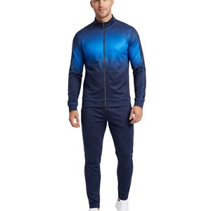 Ensemble de survêtements deux pièces pour homme en polyester respirant avec fermeture éclair, style dégradé par sublimation, coupe ajustée, pour la course et le sport - Product Image 1