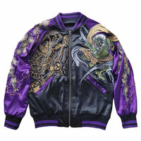 Veste Sukajan pour homme avec broderie personnalisée, tissu satiné, fermeture éclair sur le devant, écologique, respirante, pour l'hiver, style streetwear