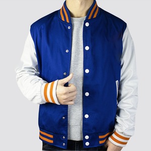 Veste de baseball personnalisée en laine bleue avec manches en cuir et broderie chenille pour hommes et garçons, vente en gros - Product Image 2