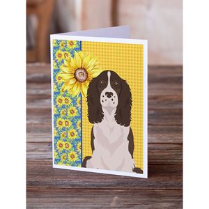 Summer Sunflowers Liver English Springer Spaniel Tarjetas de felicitación Pack 8 Whimsical A7 Tamaño 5x7 Tarjetas de notas en blanco con sobres - Product Image 2