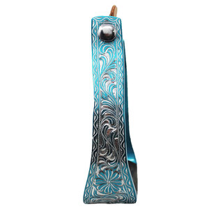 Estribos de aluminio turquesa con grabado floral plateado y almohadilla de goma negra. Estribos de goma negra. Estribos de aluminio para caballo. - Product Image 6