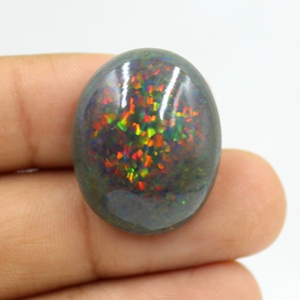 Natural Black Ethiopian Opal Cabochon, Multi <b>Fire</b> Smooth Loose Gemstone Black Opal October Birthstone - Product Image 2