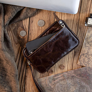 Portefeuille-clutch de luxe en cuir véritable avec plusieurs compartiments zippés pour cartes, sangle amovible, idéal pour les voyages et les affaires, à vendre. - Product Image 2