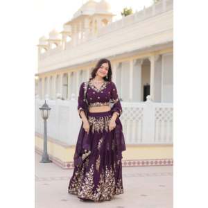Attractivene Wine Reception Wear Lehenga Choli - Product Image 3