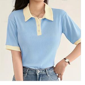 Polo de Mujer de Alta Calidad, Personalizado, Manga Corta, Cuello Abotonado, Tejido de Punto, Suéter Casual de Moda para Mujer de BD - Product Image 2
