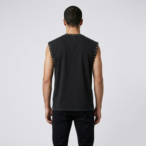 Camiseta sin mangas con estampado gráfico DTG vintage, nueva, moderna, con efecto desgastado y pedrería, para unisex. - Product Image 5